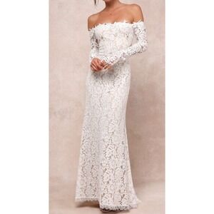 NWT Lulus Romance Dreamer White Lace Off-the-shoulder Maxi Dress